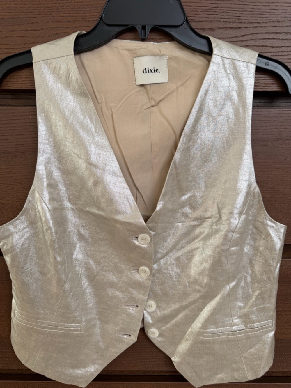 Metallic Cream V-Neck Button Front Vest
